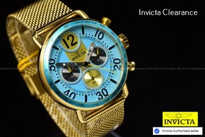 Invicta Men's Speedway 44mm Chronograph LIGHT BLUE Dial Gold Tone SS Watch - Picture 1 of 8
