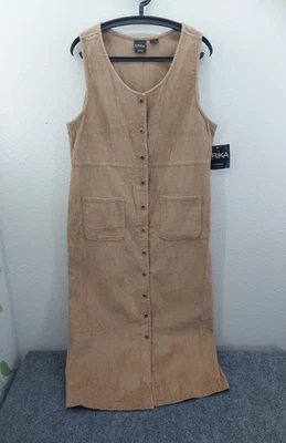 Винтажный Erika платье женщин средний коричневый вельвет джемпер без рукавов макси на пуговицах - Изображение 1 из 4