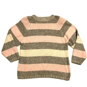Vtg Silk Angora Lt Ed Sweater 90s Sz M Pink Ivory Gray Shoulder Pads Womens - Picture 1 of 3