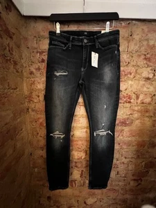 NUEVO Jeans River Island Para Hombre Spray Ajustado Rasgado W30 L30 Etiquetas Azul Oscuro - Imagen 1 de 15