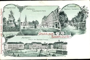 Litho Saarlouis im Saarland, Kriegerdenkmal, Markt, Hauptbahnhof - 4202983 - Picture 1 of 2