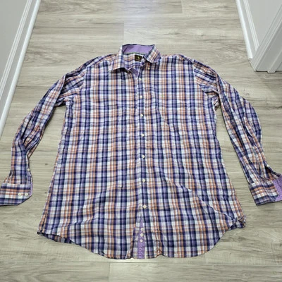 Camisa masculina Tailorbyrd 3XLT roxa quadriculada punho flip botão para cima manga longa - Imagem 1 de 4