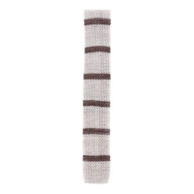 Barba Napoli Cream and Brown Stripe Knit Linen and Cotton Tie NWT - Image 1 of 4