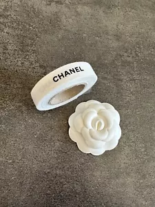 New Auth Chanel White Gift Wrap .5" Ribbon 1 Yard & Camellia Flower Sticker - Picture 1 of 2