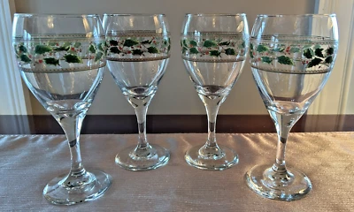 Royal Limited "Holly Holiday" 10 Oz Wine Goblets Glasses Set of 4 - 7.5" - Image 1 of 4