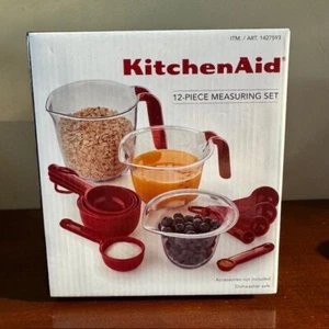 Kitchen Aid 12 Piece Measuring Set Cups Spoons Set - Red and Clear - Picture 1 of 4
