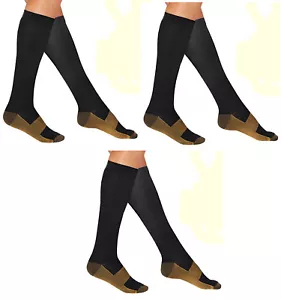 3 Pair Black S/M Compression Copper Socks Below Knee Support Calf Foot Ankle - Picture 1 of 6