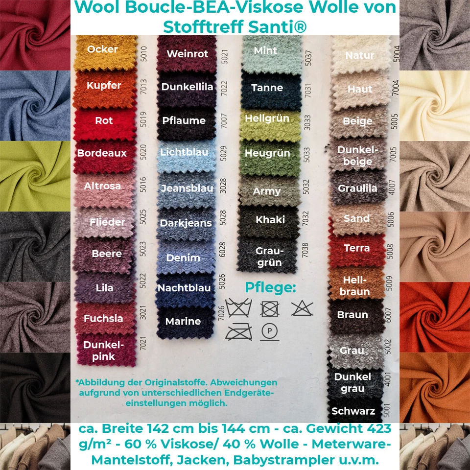 Wool Boucle-BEA-Viskose Wolle von Stofftreff Santi®-Mantelstoff-50 cm Schritte - Bild 1 von 4