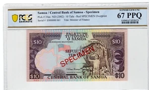 Samoa 2002 10 Tala Specimen PCGS Banknote UNC 67 PPQ Pick 34as - Picture 1 of 2