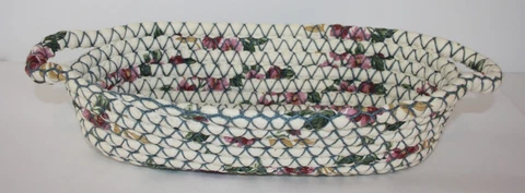 Vintage Handmade Cloth Rag Woven Oval Basket with Handles Cover