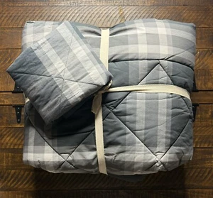 Pottery Barn Xander Plaid Comforter Black White Twin Quilt Cotton W Sham NWOT - Picture 1 of 1