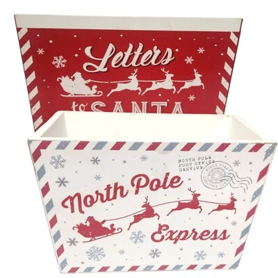 Wooden Postal Planter Box Letters to Santa North Pole Express Christmas Decor - Image 1 of 4
