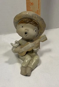 Vintage UCTCI Japan Stoneware Singing Boy with Guitar And Bird Figurine Pottery - Picture 1 of 7