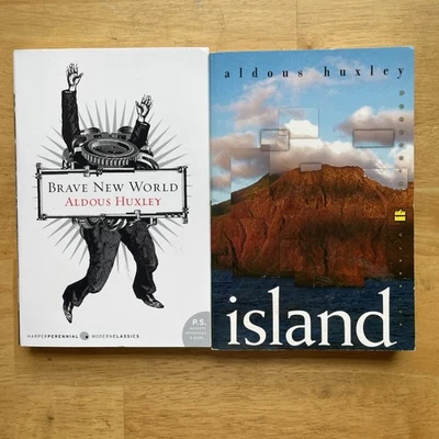 Aldous Huxley Brave New World & The Island Dystopian Literature Book Lot Foto 1 de 4