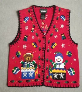 Vintage Designers Originals Studio Weihnachten Strickjacke Weste Urlaub Schneemann 90er Gr. S - Bild 1 von 11