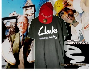 Clarks | T Shirt & Shoes Slip On Helper | Black & White Puffy Logo| Size L - Picture 1 of 7