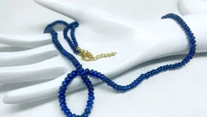 Natural Blue Sapphire Necklace 4-5mm Round Smooth Beads 20” Handmade Jewelry - Picture 1 of 15