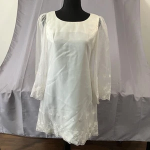 Vintage Corky Craig Dress Womens Small Sheer Organza Floral Mini Puff Sleeve 70s - Picture 1 of 20