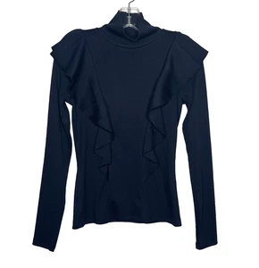 Veronica Beard Freida Ruffle Turtleneck Top Women's XS Navy Blue Pima Cotton - Picture 1 of 18