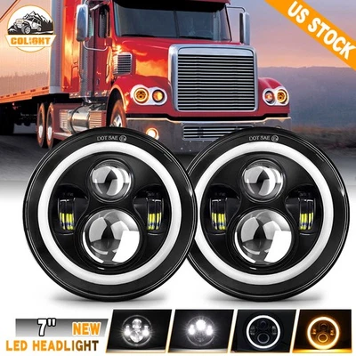 2x 7" Main Lamp Round Headlamps High/Low Beam 180W Kit For Freightliner Coronado - Image 1 of 4