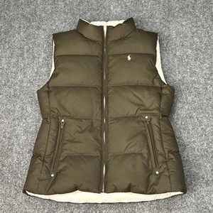 Ralph Lauren Polo Girls Reversible Puffer Vest Brown Cream Jacket Sz Large 12-14 - Picture 1 of 8