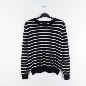 M&S Autograph Size 16 Black Cream Striped Soft 100% Cashmere Crew Neck Jumper - Picture 1 of 8