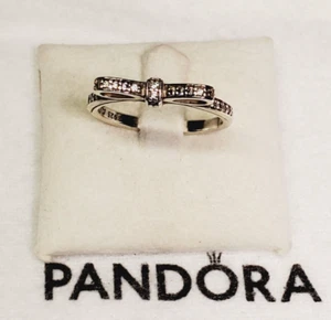 Auténtico Anillo Pandora Plata Esterlina Transparente Brillante Arco Circonita cúbica #190906 Talla 7 - Imagen 1 de 5