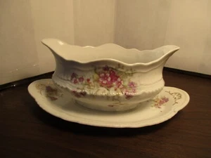 Gravy Boat Attached Plate. Victoria - Austria Germany Purple - Lavender Flowers - Picture 1 of 9