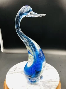 Pilgrim Blue Art Glass Upright Goose Controlled Bubbles - Picture 1 of 13