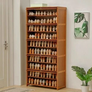 11 Tiers Bamboo Shoe Rack Cabinet, Wood Shelf Stand Storage Book Shelf Organizer - Picture 1 of 12
