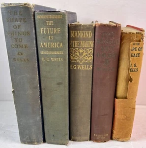 5 H.G. Wells Books 1904, 06, 14, 22 & 1933 Future America Shape Set Free Mankind - Foto 1 di 21