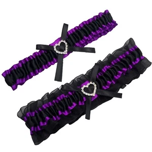 Lila und Schwarz Hochzeit Strumpfgürtel Set Braut Strumpfbänder für Braut Bein Strumpfband - Bild 1 von 6