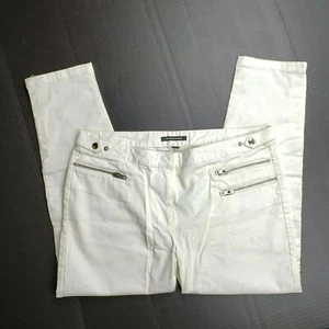 Monika Chiang Womens White Moto Style Ankle Length Skinny Stretch Pants Size 30 - Picture 1 of 10