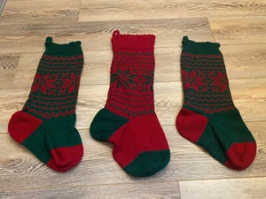 3 grandi calze natalizie Jumbo rosse verdi lavorate a mano fiocchi di neve Fair Isle - Foto 1 di 4