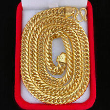 24K Yellow Gold Plated Thick Flat Sidway W Clasp Men's Chains Necklace 8mm 24"