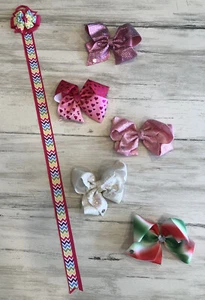 Lot of 5 JoJo Siwa Hair Bows w/Bow Holder Crystals/Sequins/Gems/Pink/White/Green - Picture 1 of 24