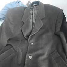 Silver Cloud Black Trench Coat Men’s 44 R Cashmere Wool Blend Winter Overcoat