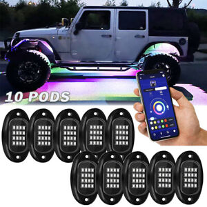 10Pods RGB LED Rock Light Underbody Music Kit For Jeep Gladiator Crew Cab Pickup