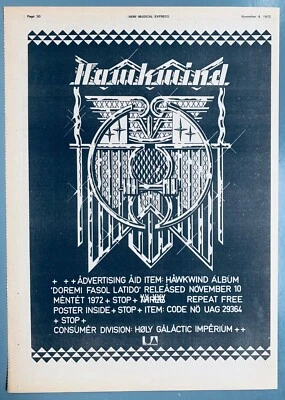 HAWKWIND 1972 vintage UK POSTER ADVERT DOREMI FASOL LATIDO Barney Bubbles - Image 1 of 3