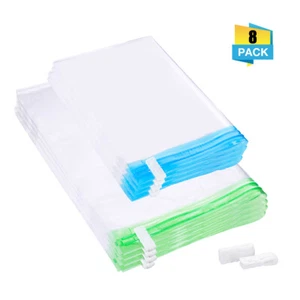 8PCS 2 SIzes Storage Bag Waterproof Dustproof Travel Zip Lock Seal Clothes Bags - Picture 1 of 11
