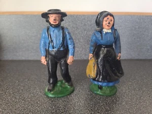 (2) ANTIKE GUSSEISEN AMISH PAAR FIGUREN ORIGINALLACK SEHR SCHÖN SCHWER 4" - Bild 1 von 5