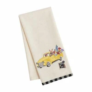 Easter Embroidered Bunnies in Yellow Truck Tea Towel Black Check NWT Pier 1 - Picture 1 of 3