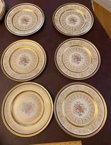 6 Dinner plates Blue heavy Encrusted Gold Floral Arabia Finland Heinrich Selb - Picture 1 of 6