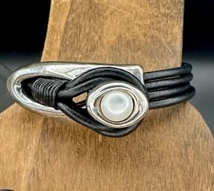 Pulsera de plata esterlina E&L Electroform cuero perla de agua dulce Israel - Imagen 1 de 2
