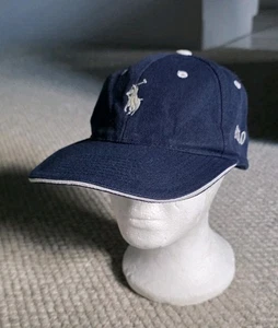 Vintage Polo By Ralph Lauren Hat Chino Cap Strapback Navy Blue White Pony - Picture 1 of 7