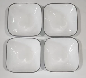 Corelle Square Soup Cereal Bowls White Grey Rim Set of 4 - Picture 1 of 6