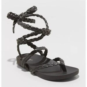 Universal Thread Women's Ria Raffia Lace Up Sandals Open Toe Black Size US11 - Picture 1 of 6