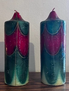 Velas Pilar Navidad Italianas Vintage - Lote de 2 - Pintadas a Mano - Usar - Imagen 1 de 14