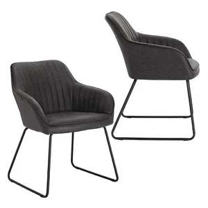 2x Esszimmerstühle mit Arm-Rücklehne Design Stuhl Sitzfläche aus Kunstleder - Bild 1 von 8