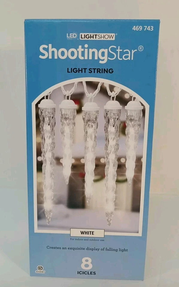 Gemmy LED LightShow Shooting Star White Icicle Christmas Lights Set of 8